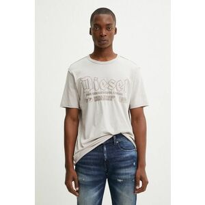 Diesel tricou din bumbac T-RAWJUST barbati, culoarea bej, cu imprimeu, A14016.0KMAH imagine