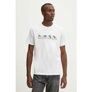 PS Paul Smith tricou din bumbac barbati, culoarea alb, cu imprimeu imagine