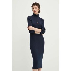 Tommy Jeans rochie din bumbac culoarea albastru marin, midi, mulata, DW0DW19815 imagine