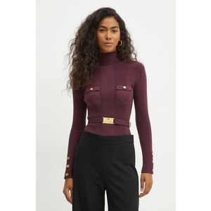 Elisabetta Franchi pulover din amestec de mătase culoarea bordo, light, cu guler, MK11B46E2 imagine