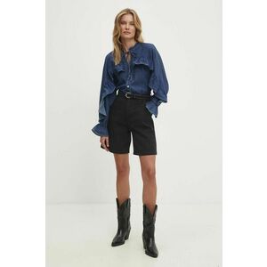 Answear Lab pantaloni scurti jeans femei, culoarea negru, neted, high waist imagine