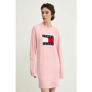 Tommy Jeans rochie din amestec de lana culoarea roz, mini, oversize, DW0DW18719 imagine