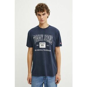 Tommy Jeans tricou din bumbac barbati, culoarea albastru marin, cu imprimeu, DM0DM19198 imagine