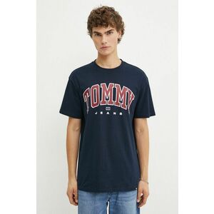 Tommy Jeans tricou din bumbac barbati, culoarea albastru marin, cu imprimeu, DM0DM18537 imagine