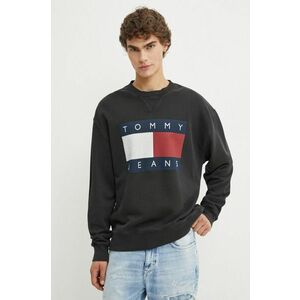 Tommy Jeans hanorac de bumbac barbati, culoarea gri, cu imprimeu, DM0DM19222 imagine