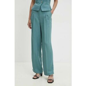 BA&SH pantaloni din amestec de in culoarea turcoaz, lat, high waist, 1H24GADW imagine