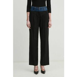 Sisley pantaloni femei, culoarea negru, lat, high waist, 485XLF05M imagine