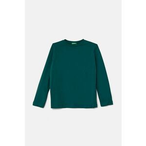 United Colors of Benetton longsleeve din bumbac pentru copii culoarea verde, neted imagine