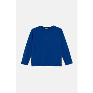 United Colors of Benetton longsleeve din bumbac pentru copii culoarea verde, neted imagine