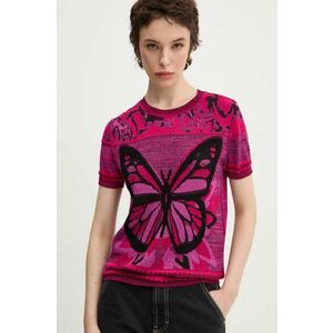 Desigual tricou BUTTERFLY femei, culoarea roz, 24WWTK08 imagine