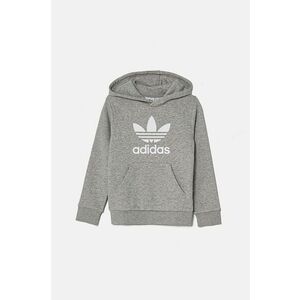 adidas Originals bluza copii TREFOIL HOODIE culoarea gri, cu glugă, cu imprimeu, IY7442 imagine