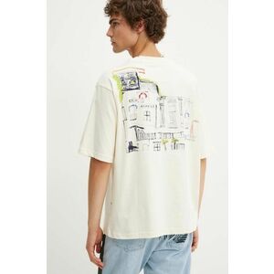 Desigual tricou din bumbac CONNECTICUT barbati, culoarea bej, cu imprimeu, 24WMTK34 imagine