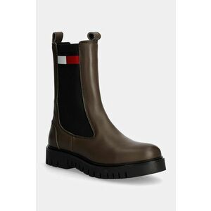 Tommy Jeans ghete chelsea de piele TJW LONG CHELSEA BOOT femei, culoarea maro, cu platforma, EN0EN02625 imagine