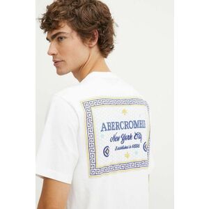 Abercrombie & Fitch tricou din bumbac barbati, culoarea alb, cu imprimeu imagine