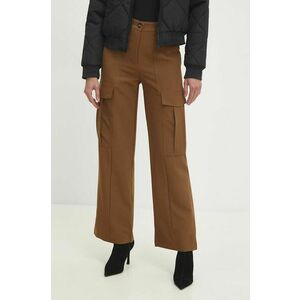 Answear Lab pantaloni femei, culoarea maro, drept, high waist imagine