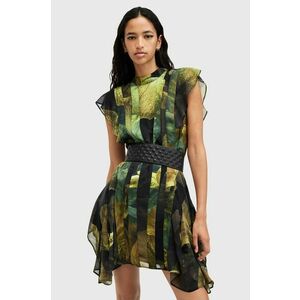 AllSaints rochie FLEUR culoarea verde, mini, evazati, W027DB imagine