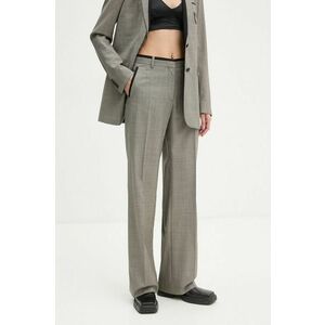 The Kooples pantaloni de lana culoarea gri, drept, high waist, FPAN29007K imagine