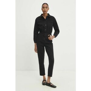 Answear Lab salopeta jeans culoarea negru, cu guler imagine