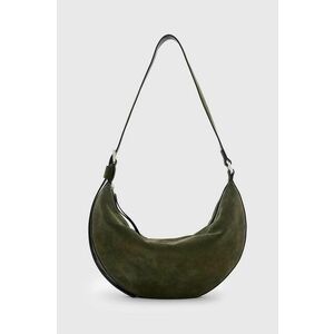 AllSaints geanta de mana din piele intoarsa HALF MOON culoarea verde, W234XB imagine