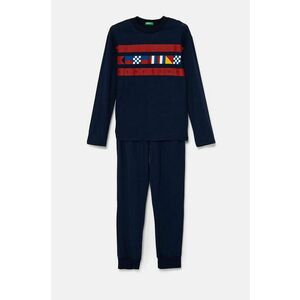 United Colors of Benetton pijamale de bumbac pentru copii culoarea albastru marin, cu imprimeu, 3VD00P07A imagine