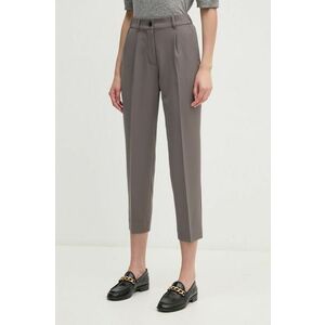 Sisley pantaloni femei, culoarea gri, drept, high waist imagine