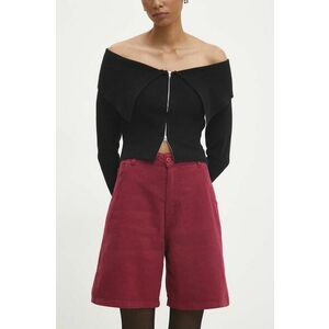 Answear Lab pantaloni scurti jeans femei, culoarea bordo, neted, high waist imagine