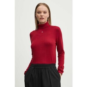 Tommy Jeans pulover femei, culoarea bordo, cu guler, DW0DW19686 imagine