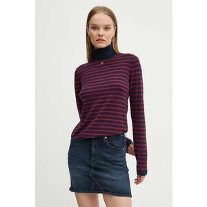 Tommy Jeans pulover femei, culoarea albastru marin, cu guler, DW0DW19686 imagine