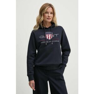 Gant bluza femei, culoarea albastru marin, cu glugă, cu imprimeu, 4200276 imagine