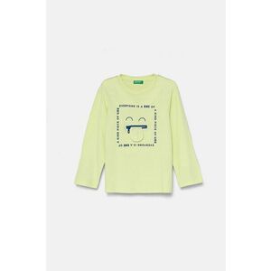 United Colors of Benetton longsleeve din bumbac pentru copii culoarea turcoaz, cu imprimeu, 3I1XG10FP imagine