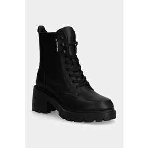 Tommy Jeans botine TJW MID HEEL BOOT LEATHER femei, culoarea negru, cu toc drept, EN0EN02640 imagine