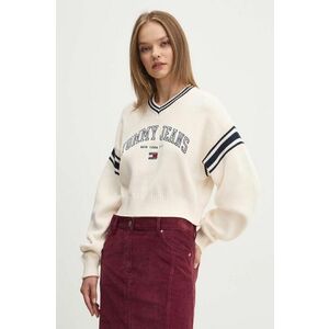 Tommy Jeans pulover de bumbac culoarea bej, călduros, DW0DW18692 imagine