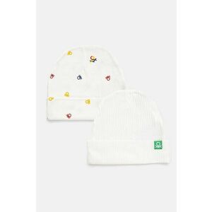 United Colors of Benetton caciula de bumbac pentru copii 2-pack culoarea alb, bumbac, din tesatura neteda, 3FMG0A003 imagine