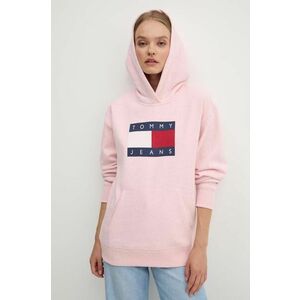 Tommy Jeans bluza femei, culoarea roz, cu glugă, cu imprimeu, DW0DW19047 imagine