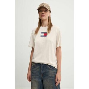 Tommy Jeans tricou din bumbac femei, culoarea bej, DW0DW18796 imagine