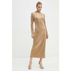 Never Fully Dressed rochie Gold Plisse Sophia Dress culoarea auriu, maxi, drept, NFDDR1589 imagine