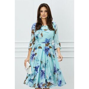 Rochie Oana verde mint cu imprimeuri florale albastre imagine