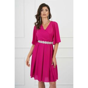 Rochie Ella Collection Ania fucsia cu fir lurex si cordon in talie imagine