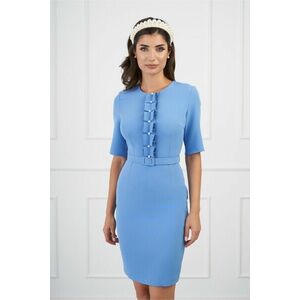 Rochie DY Fashion blue cu volane pe bust si curea in talie imagine