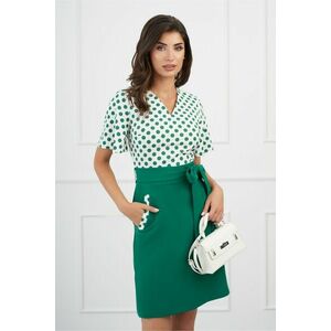 Rochie DY Fashion verde cu buline la bust si cordon in talie imagine