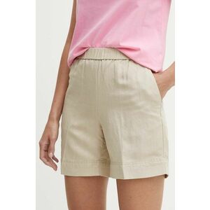 Gant pantaloni scurti din in culoarea bej, neted, high waist imagine