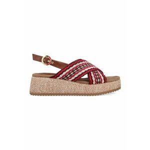 Sandale wedge de piele ecologica si material textil imagine