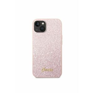 Husa de protectie PC/TPU Glitter Flakes Metal Logo pentru iPhone 14 - Roz imagine