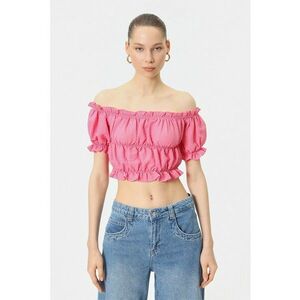 Bluza crop cu decolteu pe umeri si model drapat imagine