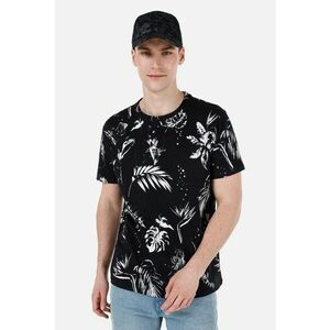 Tricou cu decolteu la baza gatului si model tropical imagine