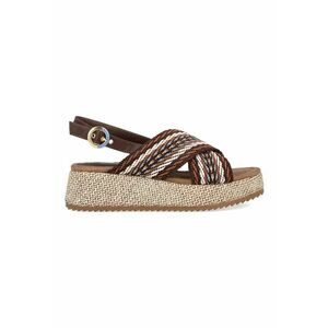 Sandale wedge de piele ecologica si material textil imagine