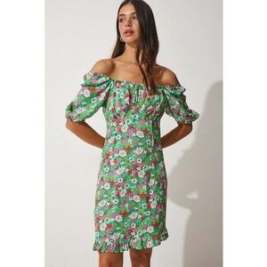 Rochie cu model floral si decolteu pe umeri imagine