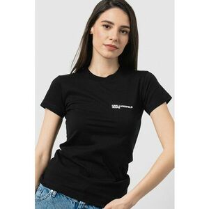 Tricou slim fit de bumbac organic cu decolteu la baza gatului si imprimeu logo imagine