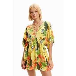 Rochie de plaja cu imprimeu tropical si decolteu in V imagine