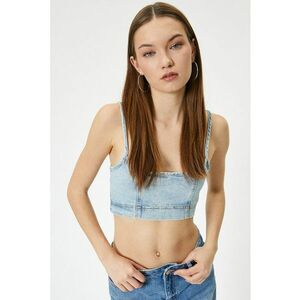 Top slim fit crop de denim imagine